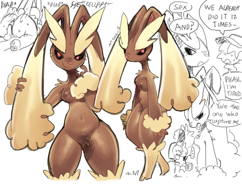 1girl breasts bunny female/male furry furry_ears furry_female gen_4_pokemon lilmoonie lopunny male pokemon text