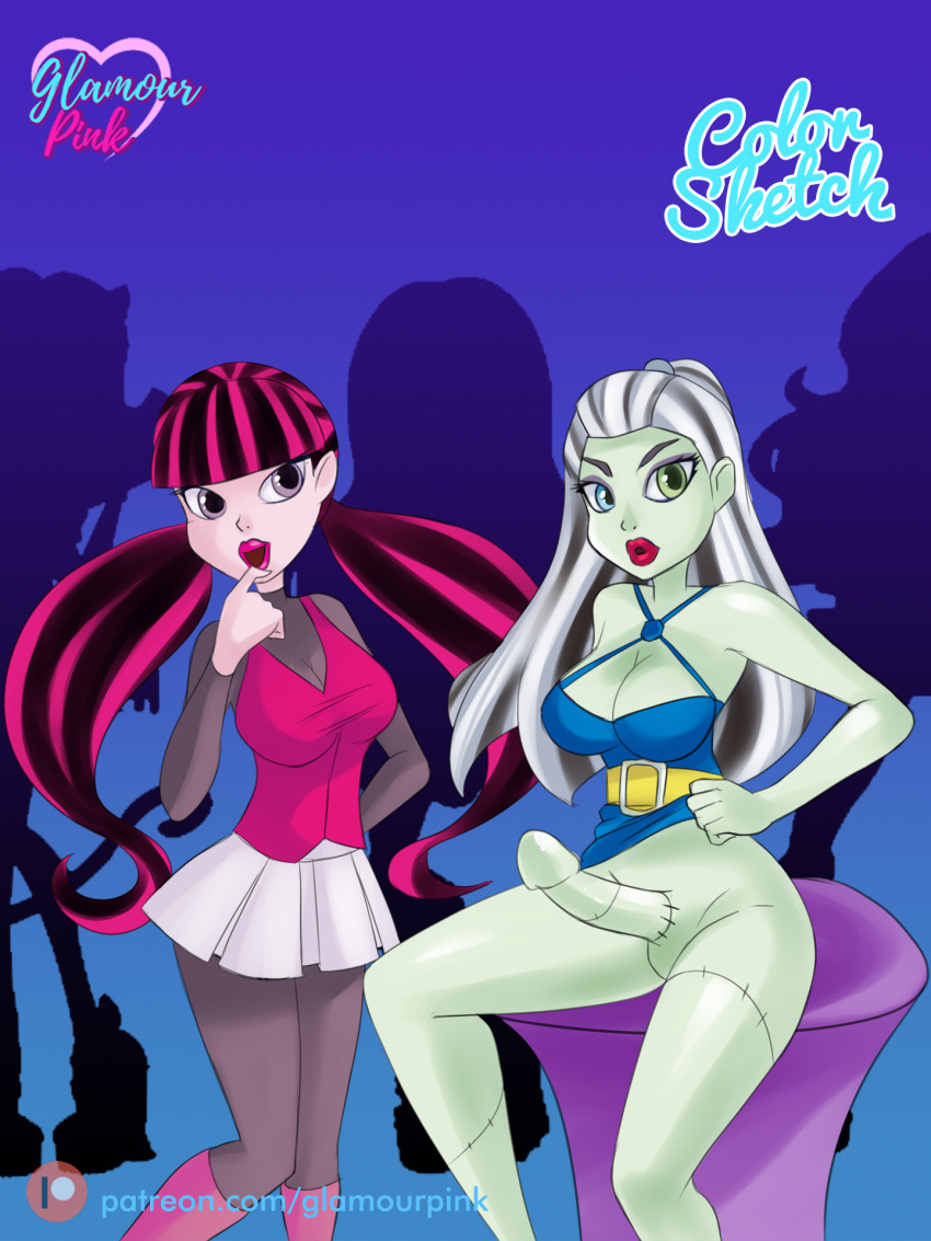 draculaura frankie_stein futanari futanari_with_female glamourpink green_skin monster_high tagme