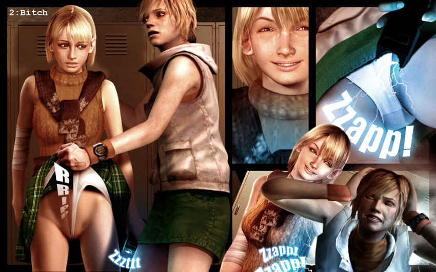 ashley_graham ass capcom crossover hairless_pussy heather_mason panties panty_pull pussy ranged_weapon resident_evil resident_evil_4 silent_hill silent_hill_3 upskirt wedgie