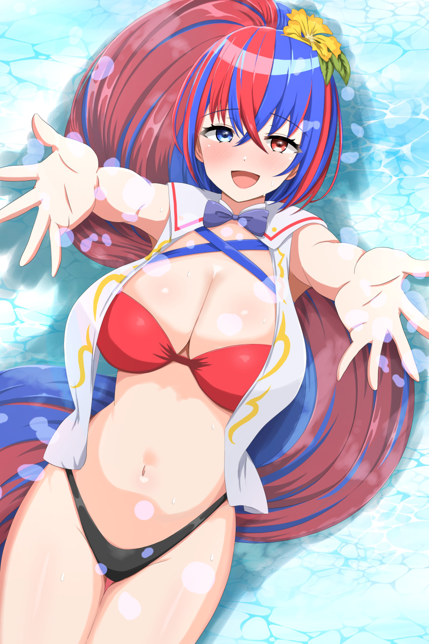 1girl 1girl 1girl absurd_res adapted_costume alear_(female)_(fire_emblem) alear_(female)_(seaside_dragon)_(fire_emblem) alear_(fire_emblem) alluring alternate_costume alternate_hairstyle big_breasts bikini black_bikini black_swimsuit blue_eyes blue_hair cleavage crossed_bangs female_only fire_emblem fire_emblem_engage fire_emblem_heroes halterneck heterochromia high_res long_hair lying multicolored_clothes multicolored_hair nintendo official_alternate_costume official_alternate_hairstyle on_back patty_ojisan ponytail red_bikini red_eyes red_hair red_swimsuit split-color_hair swimsuit two-tone_hair very_long_hair water white_bikini white_swimsuit