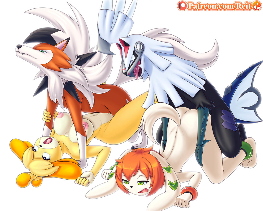 2boys 2girls animal_crossing crossover female freedom_planet isabelle_(animal_crossing) lycanroc male milla_basset nipples pokemon pokemon_(game) pokemon_sm reit saliva silvally vaginal_penetration