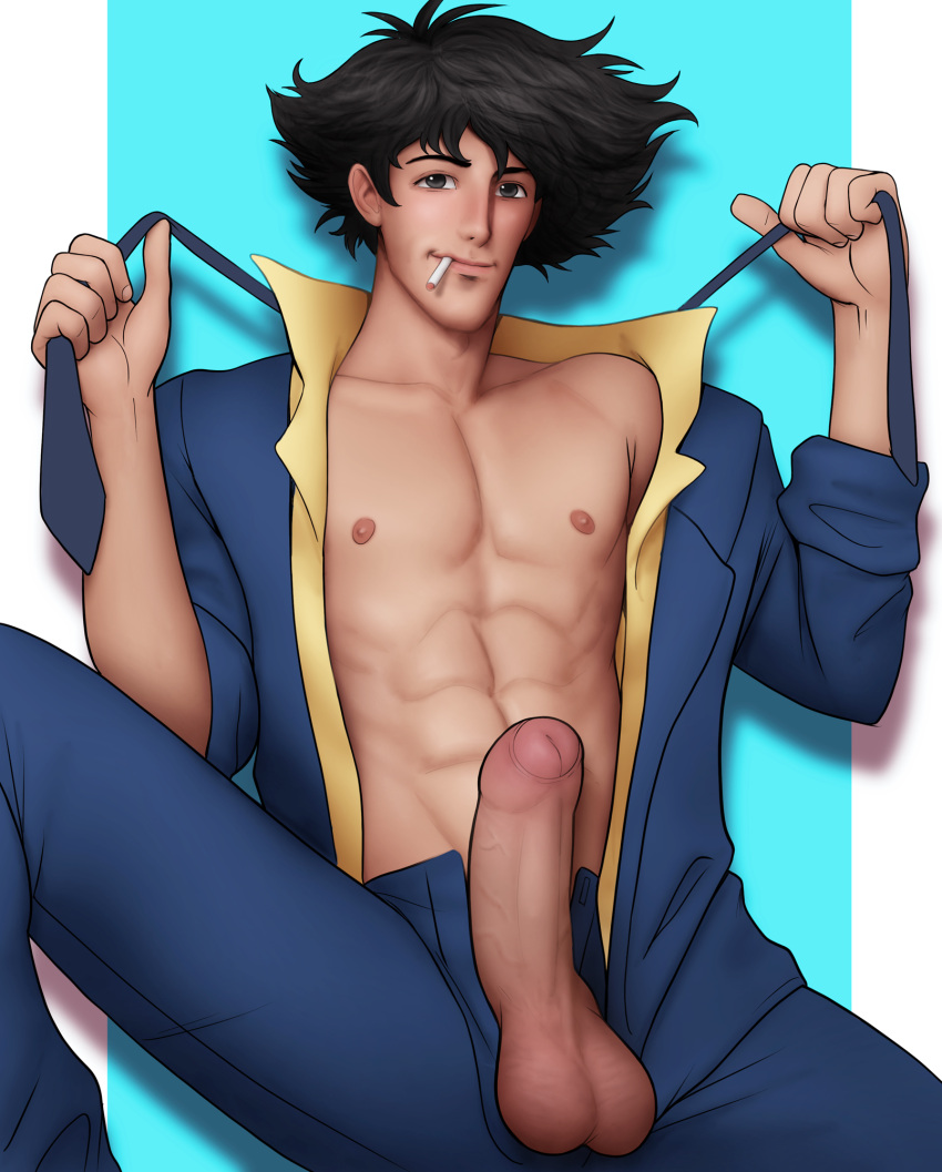 1boy bara cigarette cowboy_bebop drawnpr0n male male_only muscular_male pectorals penis spike_spiegel