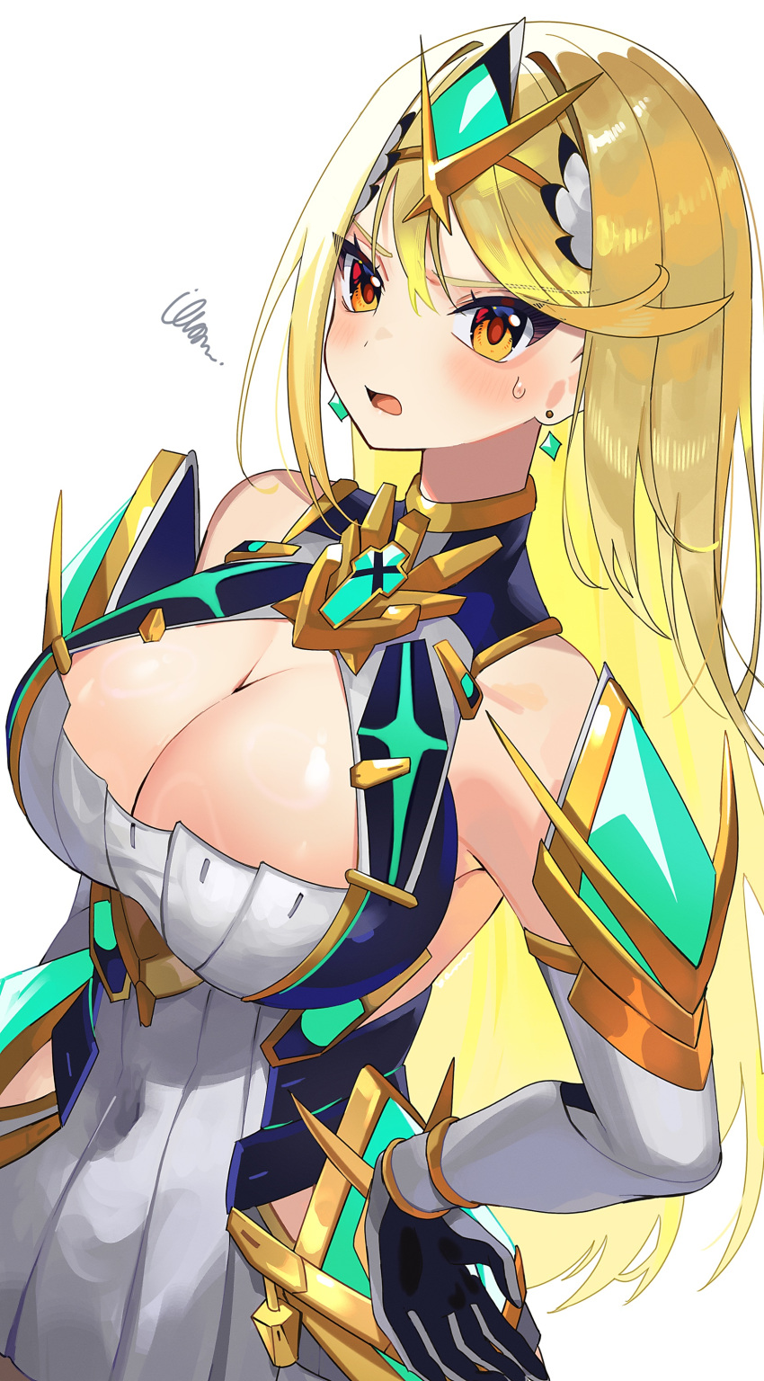 1girl alluring big_breasts blonde_hair cleavage mythra mythra_(xenoblade) nintendo tiara xenoblade_(series) xenoblade_chronicles_2 yasaikakiage yellow_eyes