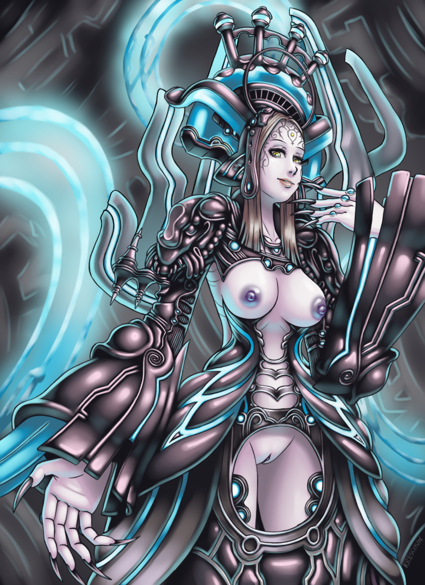 1female 1girl 1woman grey_hair kreschun machina_(xenoblade) meyneth nintendo nipples nude seductive semi_nude sexy xeno_(series) xenoblade xenoblade_(series) xenoblade_chronicles