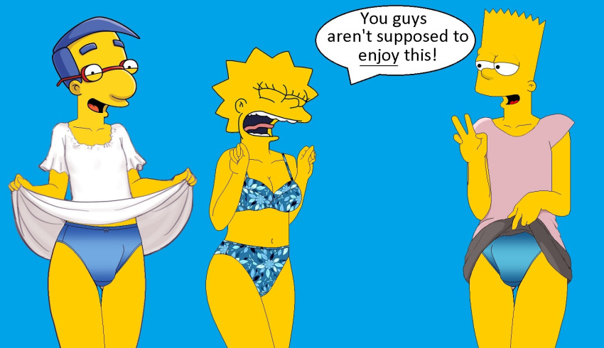 bart_simpson bra crossdressing lisa_simpson milhouse_van_houten panties rusty_gimble_(artist) the_simpsons