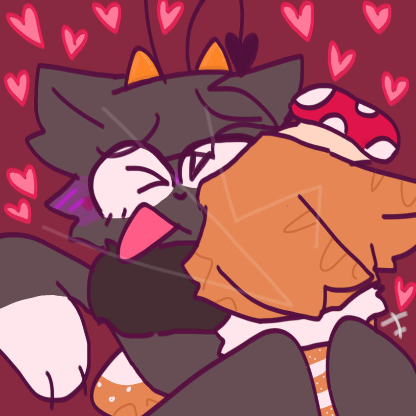 1girl ambiguous_gender anthro blushing dominant_female feline furry ginger_(kitsipher) heart-shaped_pupils heart_eyes hearts hearts_around_head kitsipher pegging sparfy_(stariiuez) stariiuez venmisssn