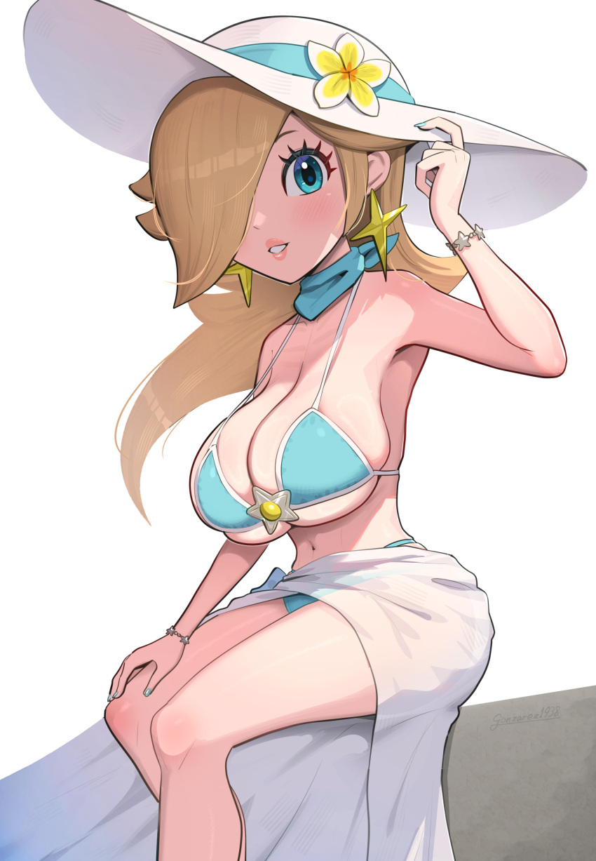 1girl alluring big_breasts bikini blonde_hair female_only gonzarez light-skinned_female light_skin mario_(series) nintendo pareo princess_rosalina rosalina super_mario_bros.