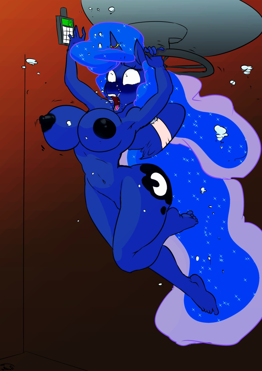 1girl absurd_res air_bubble air_bubbles anthro aquaphilia asphyxiation barefoot breasts bubble bubbles byondrage chamber cyanosis drowning equid equine feet female friendship_is_magic hasbro high_res horn horse huge_breasts keypad mammal my_little_pony navel nipples nude peril pony princess_luna princess_luna_(mlp) solo story story_in_description struggling thick_thighs trapped underwater unicorn water