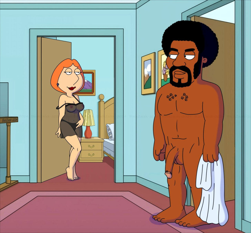 blackzacek breasts dark-skinned_male erect_nipples family_guy huge_penis jerome_washington lois_griffin negligee nude panties ready_to_fuck see-through thighs