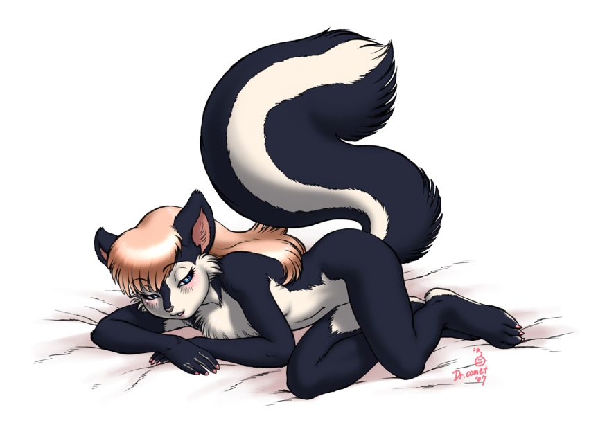 1600x1200 bed dr_comet female furry lying natasha_(dr_comet) nude skunk solo wallpaper