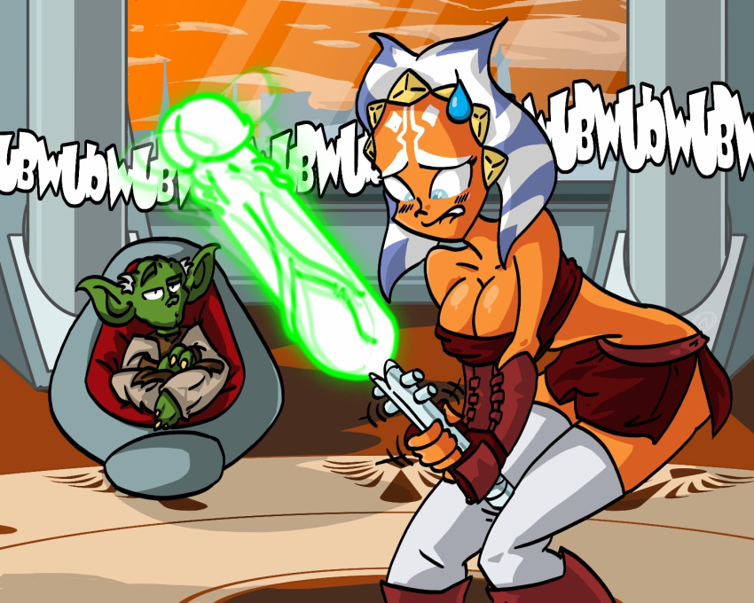 ahsoka_tano alien big_ass big_breasts breasts clone_wars cocksaber grown_up lightsaber operative274 operative274_(artist) star_wars star_wars:_the_clone_wars text togruta yoda