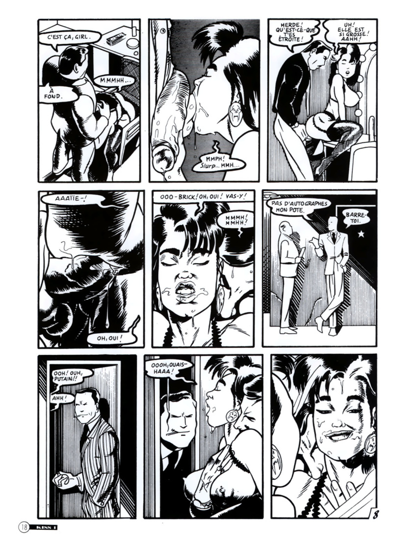 1girl 2boys comic kevin_taylor kiss_comix monochrome the_girl vaginal