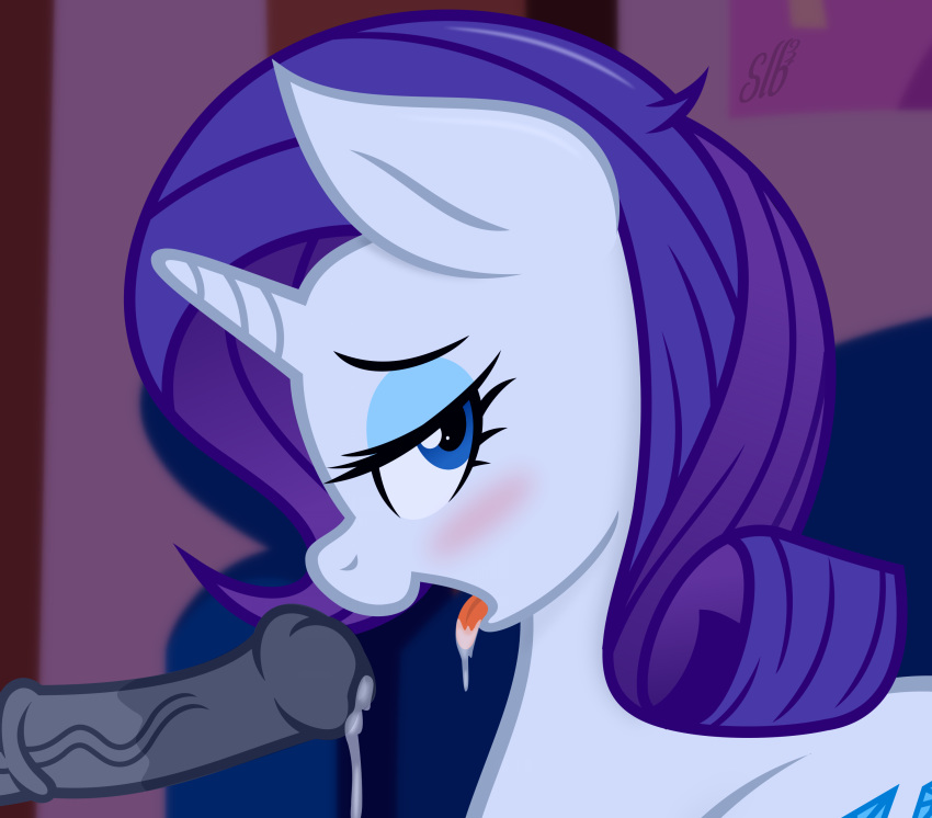 1boy 1girl after_fellatio after_oral blue_eyes blush erection eyeshadow female_unicorn friendship_is_magic horn horsecock indoors looking_at_viewer male/female my_little_pony nude open_mouth penis pony rarity rarity_(mlp) slb94 tongue_out unicorn