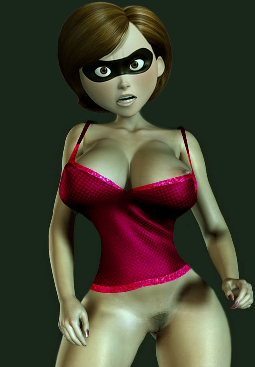 disney elastigirl eye_mask pussy_hair red_shirt the_incredibles