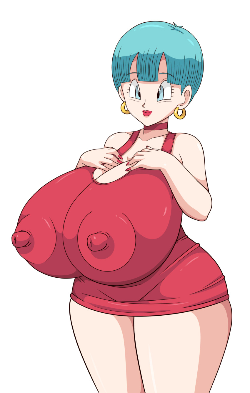 blue_eyes blue_hair bulma_brief dragon_ball_z gigantic_breasts milf toshiso_(artist)