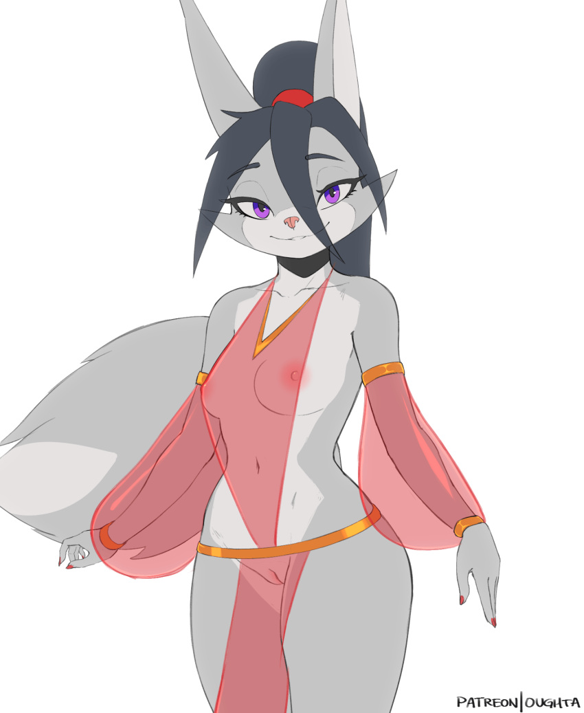 1girl 1girl 2021 2d_animation anthro areola armwear astrid_(oughta) belly_dancer biped black_hair breasts canid canine clothing colored_nails dancewear dancing fox frame_by_frame genitals gif hair half_naked harem_girl harem_outfit high_res long_hair looking_at_viewer loop mammal nails nipples nude oughta pink_nose purple_eyes pussy red_nails scrunchie seductive short_playtime signature simple_background smile smooth_animation swaying translucent translucent_clothing white_background