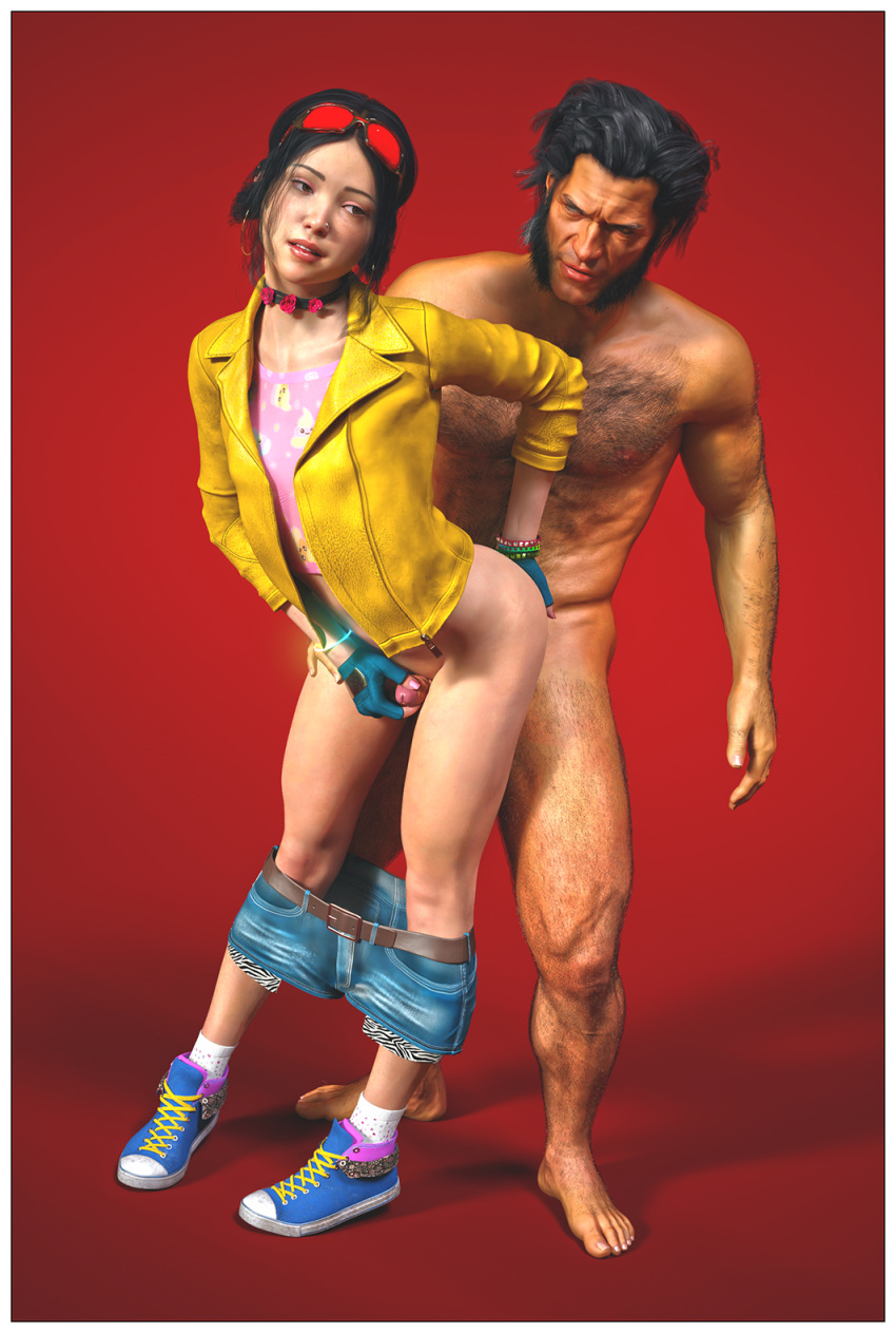 3d asian cfnm gloves interracial jacket jubilation_lee jubilee marvel nude pants_down pussy_rubbing qisq shorts shorts_down sunglasses sunglasses_on_head wolverine_(x-men) x-men