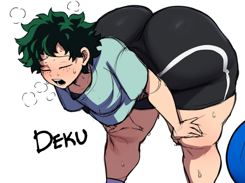 1boy big_ass big_thighs blackwhiplash boku_no_hero_academia booty_shorts bottom_heavy_femboy bwl catching_breath cropped dat_ass fat_ass femboy green_hair hand_on_thigh huge_ass huge_thighs izuku_midoriya jogging jogging_shorts male male_only my_hero_academia sweat sweatdrop sweating thick_ass thick_thighs tired voluptuous working_out