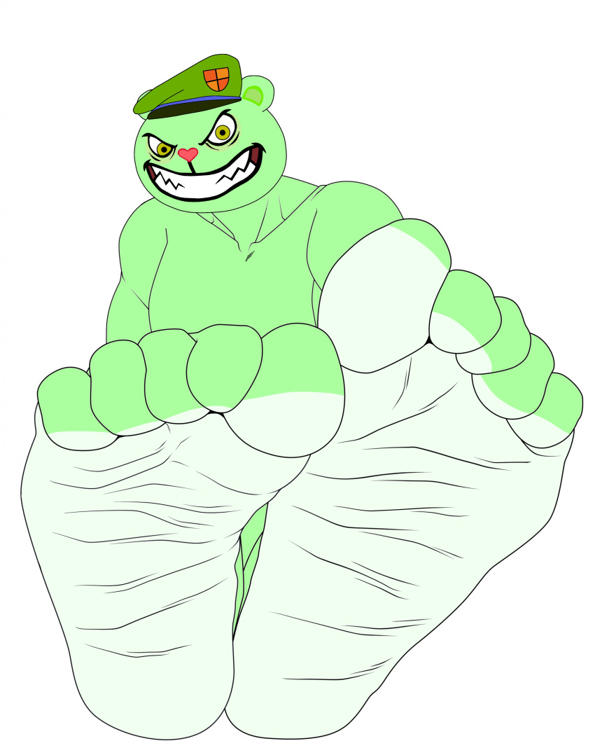 5_toes anthro bear beret cyborg-steve delicious_feet delicious_soles edit evil fangs feet feet_focus feet_together fliqpy fliqpy_(htf) foot_fetish foot_focus foot_tease furry green_eyes green_fur grin happy_tree_friends hat headwear male mammal mondo_media presenting_feet presenting_soles simple_background sitting soles tasty_feet tasty_soles teasing teasing_with_feet toes