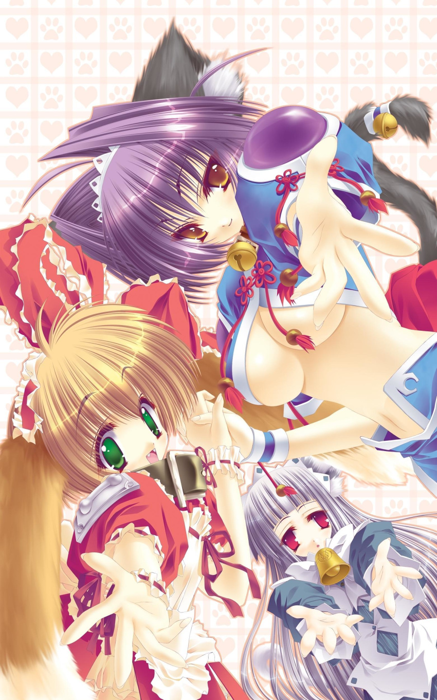 animal_ears aoi_yuuji bell brown_hair fang group high_resolution nekomimi puni_puni puni_puni_handmaid purple_hair tail very_high_resolution