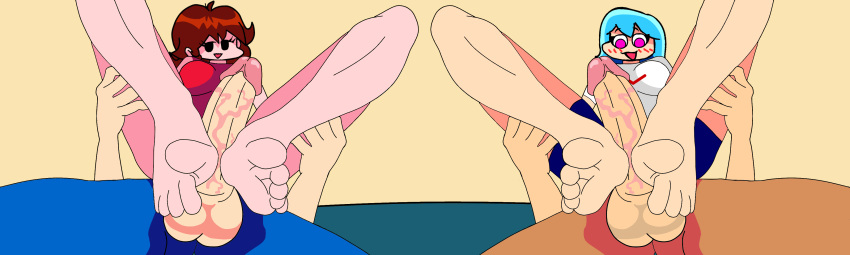 2_girls 2boys 5_toes balls boyfriend_(friday_night_funkin) cartoon_gonzo cg_editors clothed clothed_sex cute_feet cyan_hair delicious_feet delicious_soles demon_girl dress edit erection feet feet_on_penis foot_fetish foot_play footjob foreplay foursome friday_night_funkin furry girlfriend_(friday_night_funkin) human jeans magenta_eyes male male/female oc on_top open_mouth original_character outercourse penis red_hair sexy_feet sexy_soles skye smile soles stroke tasty_feet tasty_soles testicle