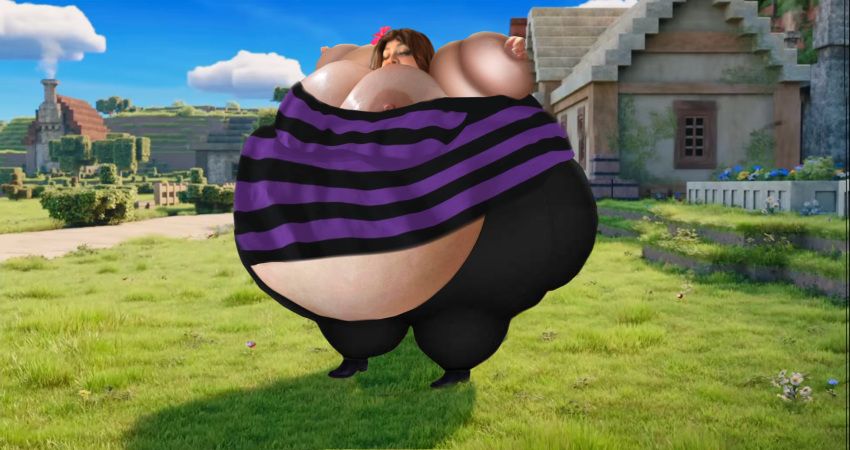 1girl bbw bubble_butt cleavage huge_ass huge_belly huge_breasts jenny_belle minecraft minecraft_movie movie nipples obese puffy_nipples realistic thick_thighs wide_hips