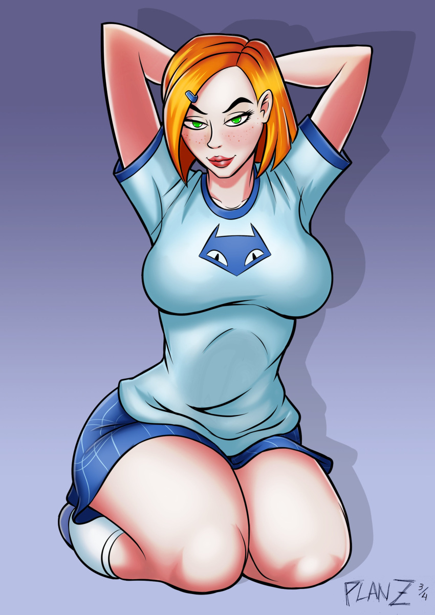 1girl 1girls ben_10 ben_10_omniverse big_breasts breasts cartoon_network clothed clothed_female clothing curvaceous curves curvy curvy_body curvy_female curvy_figure female_only glasses gwen_tennyson gwen_tennyson_(omniverse) human nipples nude nude_female older older_female orange_hair pinup_pose planz34 smooth_skin solo_female thick_thighs young_adult young_adult_female young_adult_woman