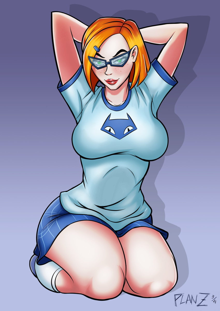 1girl 1girls ben_10 ben_10_omniverse big_breasts breasts cartoon_network clothed clothed_female clothing curvaceous curves curvy curvy_body curvy_female curvy_figure female_only glasses gwen_tennyson gwen_tennyson_(omniverse) human nipples nude nude_female older older_female orange_hair pinup_pose planz34 smooth_skin solo_female thick_thighs young_adult young_adult_female young_adult_woman