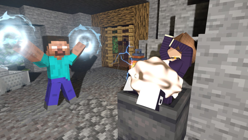 1boy 1girl herobrine impregnation jenny_belle magic minecraft pregnant pregnant_belly