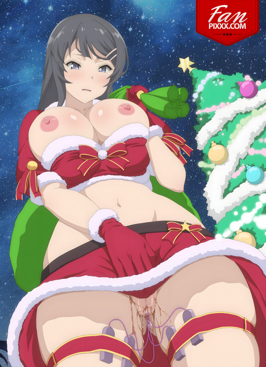 1girl breasts christmas christmas_outfit female_only sakurajima_mai sex_toy