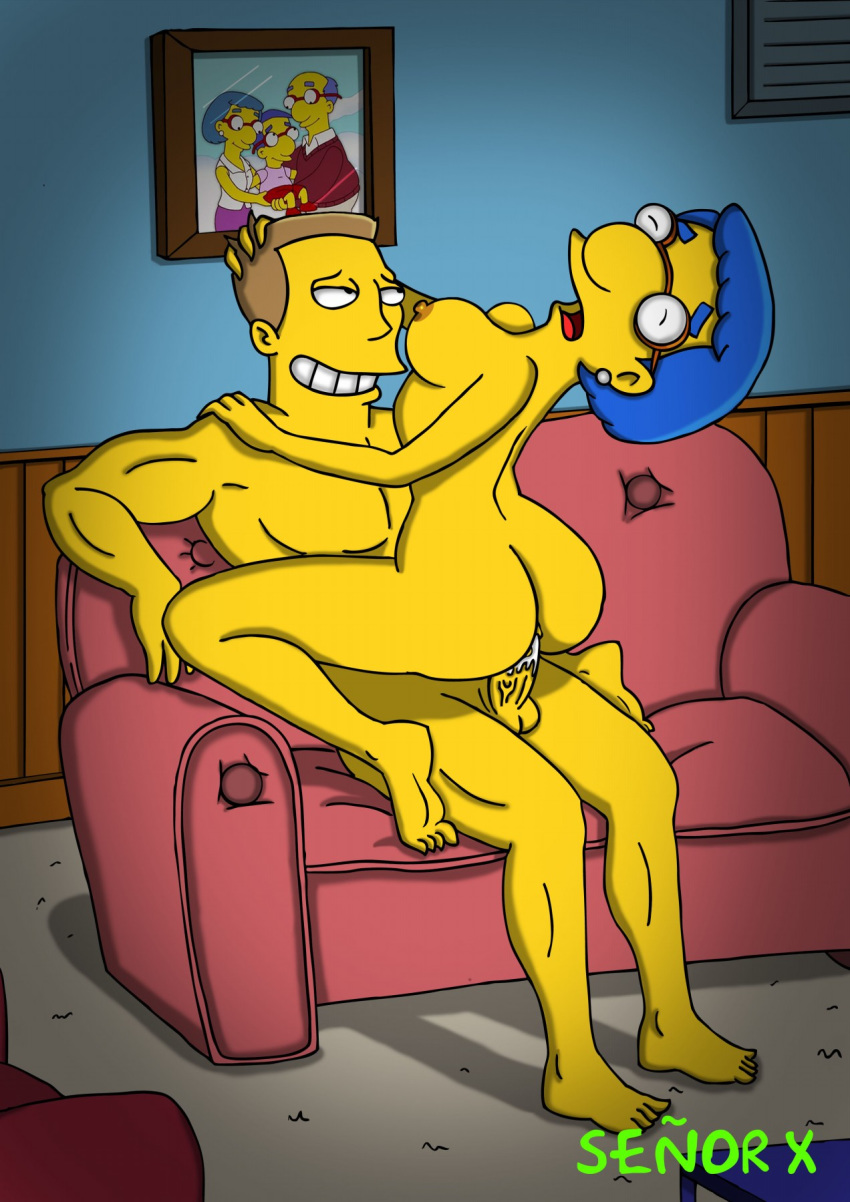 american_gladiators cowgirl_position luann_van_houten pyro_(american_gladiators) senor_x_(artist) the_simpsons vaginal yellow_skin