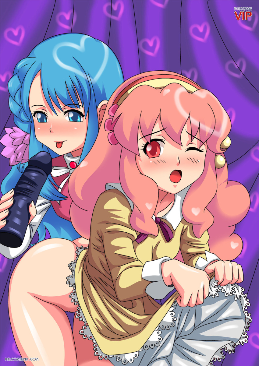 2_girls aida_orine akb0048 blue_hair dildo palcomix palcomix pink_hair sono_chieri undressing yuri