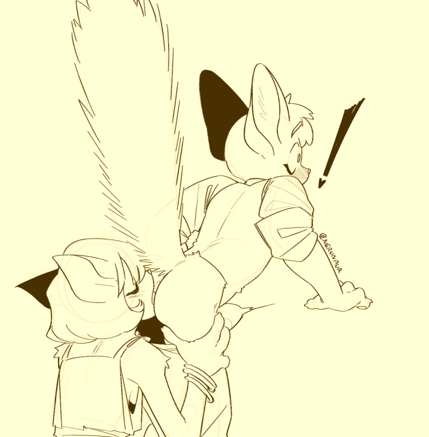 1girl anthro aroused crackadaisy eating_ass erection feline female_rimming_male furry lackadaisy male male/female monochrome nerunaur