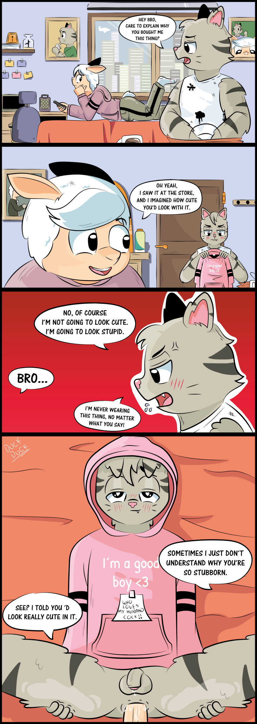 2boys cat cat_ears comic furry penis text text_bubble yaoi