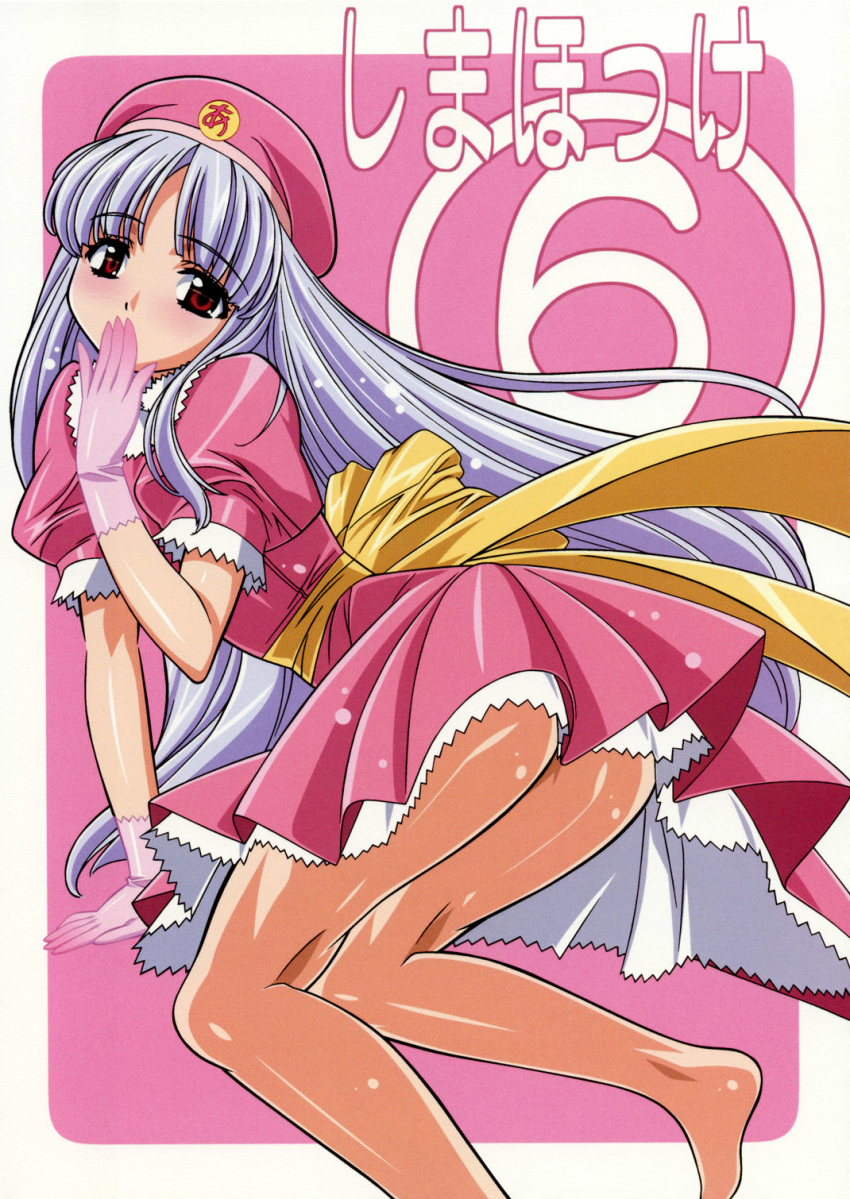 ass azmaria_hendric bangs barefoot beret blush bottomless chrno_crusade chrono_crusade dress embarrassed feet flat_chest from_behind gloves hand_over_mouth hat hentai high_res highres kneepits kuroda_kazuya legs long_hair looking_back official_art parted_bangs pleated_skirt red_eyes sash scan shiny shiny_skin short_dress silver_hair skirt very_long_hair