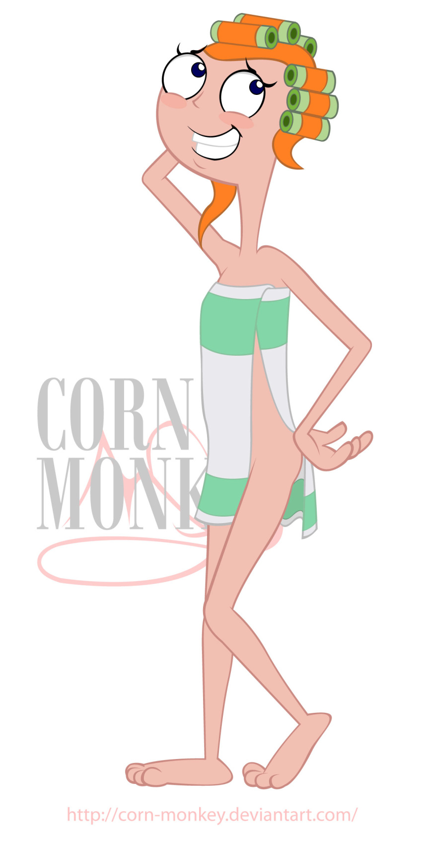 blue_eyes candace_flynn corn_monkey corn_monkey_(artist) disney orange_hair phineas_and_ferb short_hair smile towel