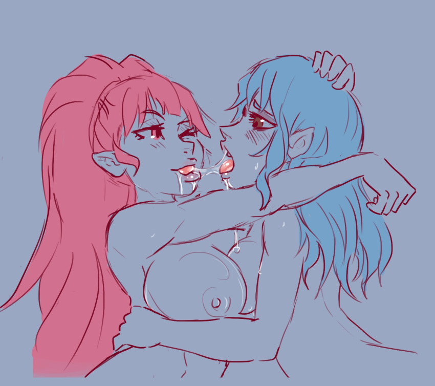 2_girls fire_emblem french_kiss french_kiss hilda_(fire_emblem) kissing kissing marianne_(fire_emblem) saliva tongue tongue_out ungulatr yuri