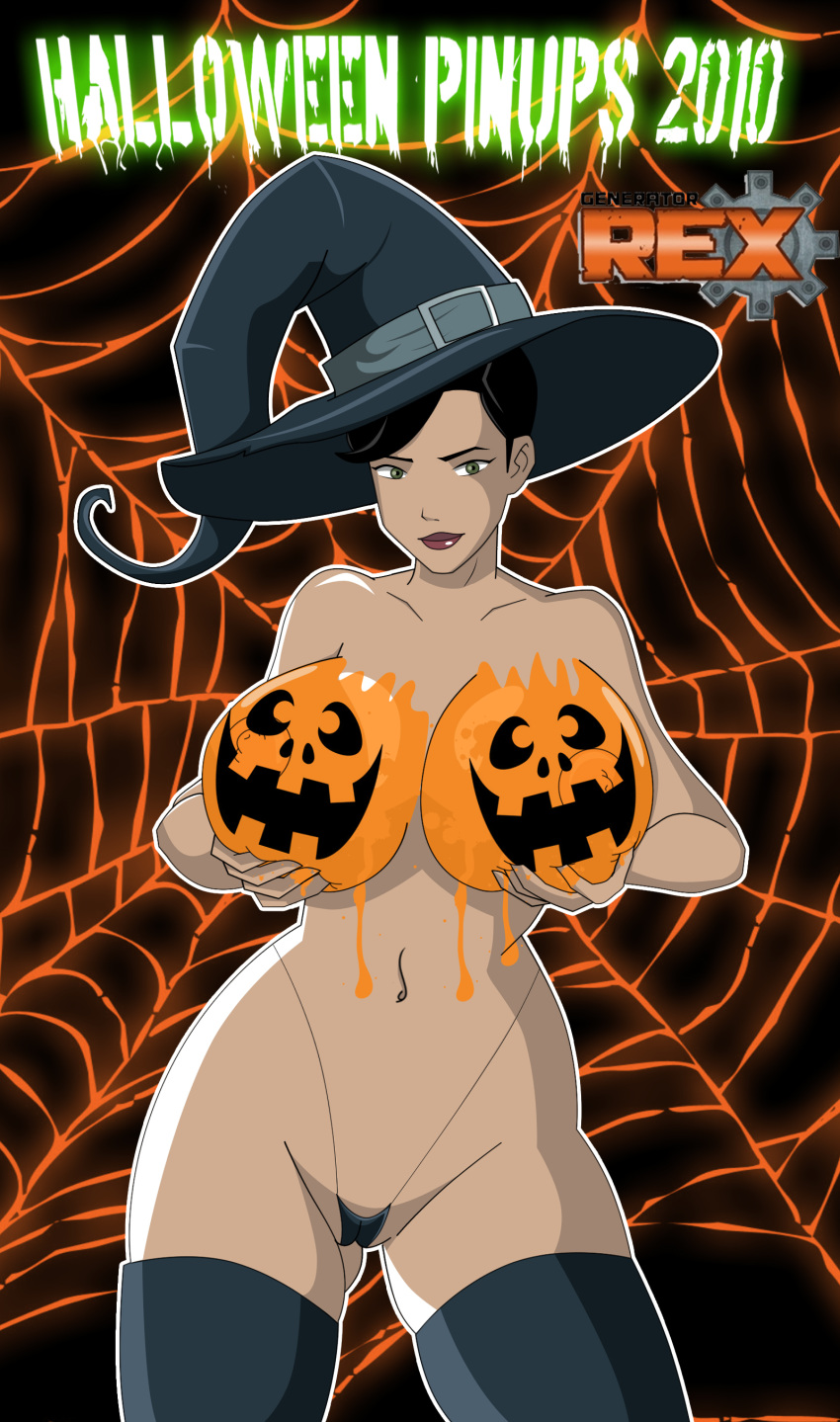 big_breasts bikini bodypaint breasts generator_rex grimphantom halloween holding_breasts huge_breasts jack-o'-lantern lipstick mature nipples presenting presenting_breasts pumpkin_breasts pussy rebecca_holiday thong topless