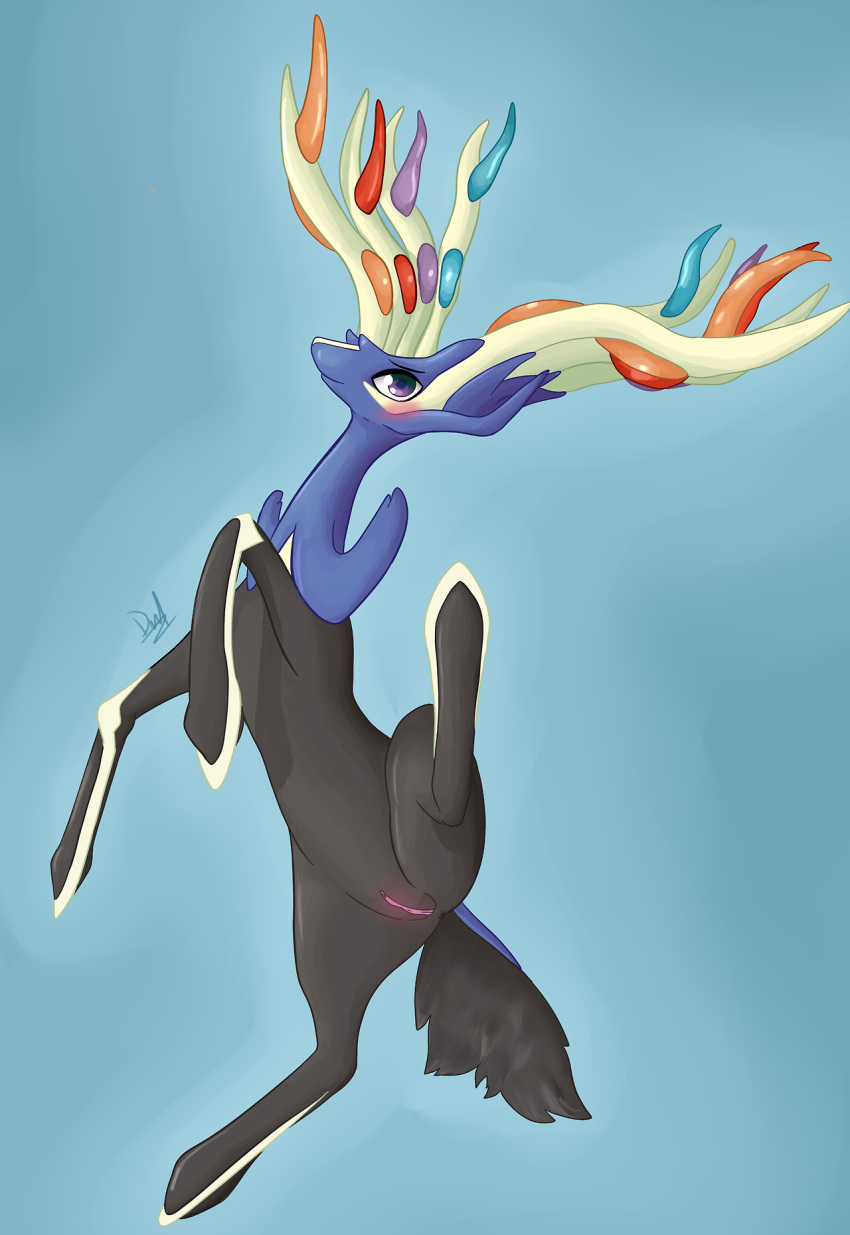 2014 antlers atherol blush cervine deer female feral pokemon pokemon_xy presenting pussy xerneas