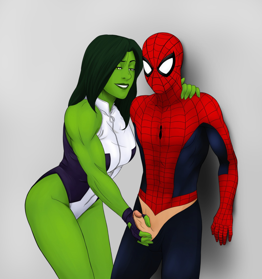 1boy 1girl clothed frosty19_40 handjob hulk_(series) jennifer_walters marvel parcheesy penis peter_parker she-hulk snowman1940 spider-man spider-man_(series)