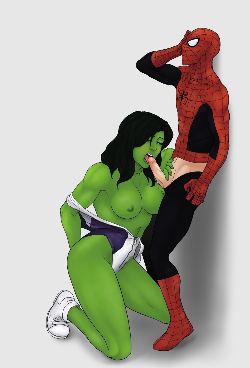 fellatio frosty19_40 green_skin jennifer_walters male/female marvel oral peter_parker she-hulk snowman1940 spider-man spider-man_(series)