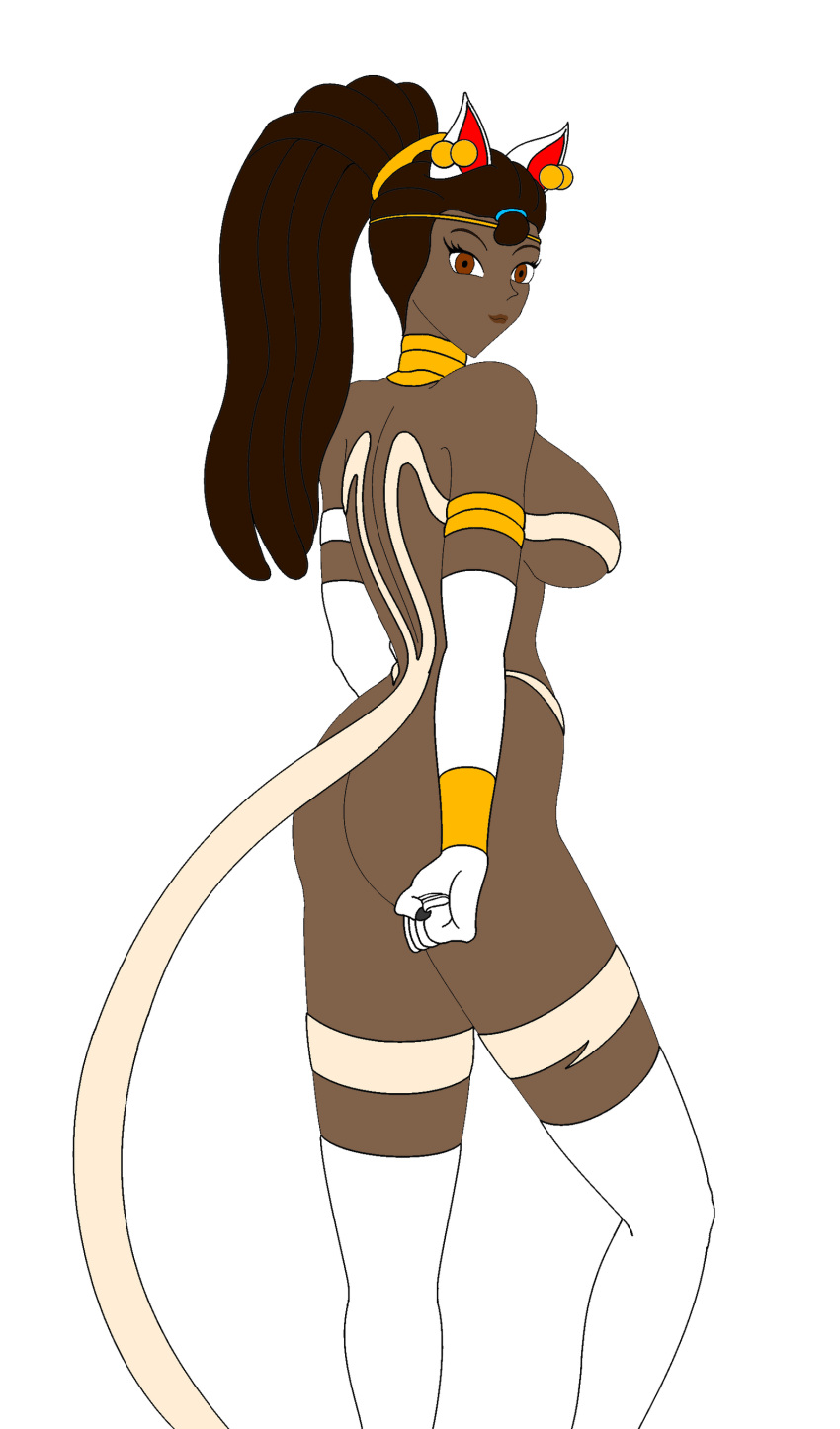 african alternate_species armband ass back bare_back black_woman brown_eyes catgirl dark-skinned_female dark_brown_hair disney dreadlocks gold_earrings gold_necklace hips looking_at_viewer naoh nekohybrid ponytail tarzan the_legend_of_tarzan thighs very_dark_skin