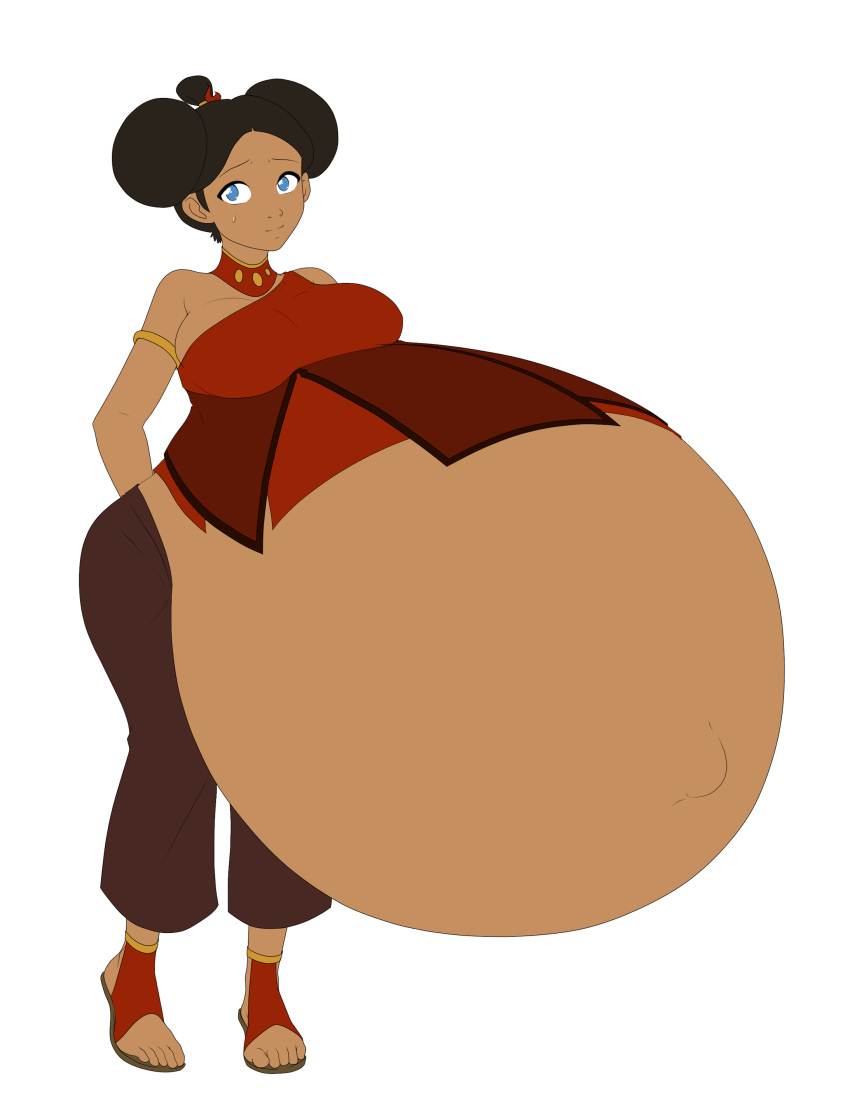 avatar:_the_last_airbender blue_eyes brown_hair brown_skin hyper_pregnancy katara nickelodeon pregnant pregnant_belly pregnant_female saburox