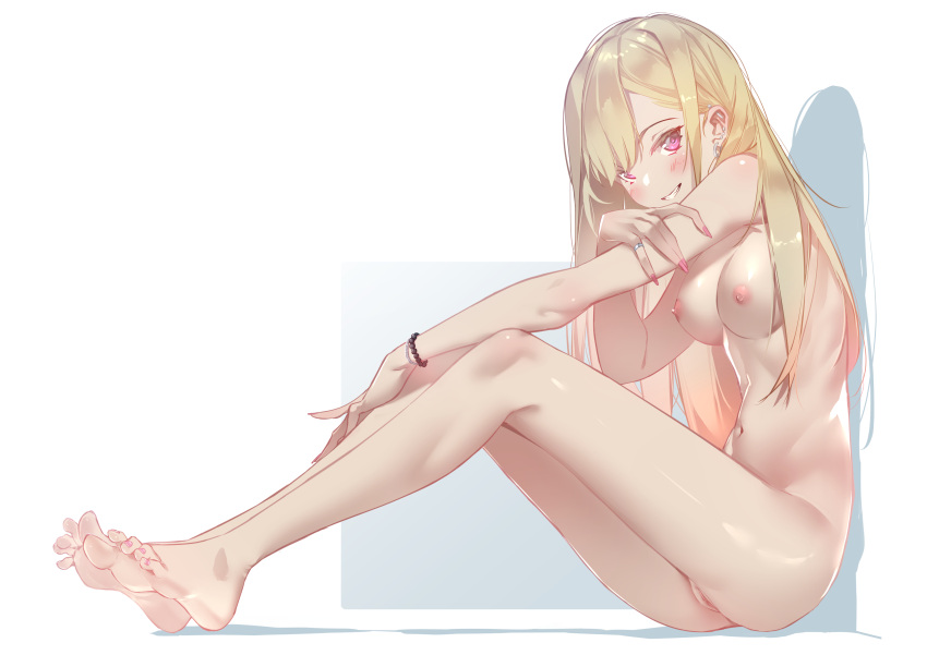 1girl 1girl 1girl 2022 ass blonde_hair blush breasts clitoral_hood completely_nude earrings feet female_only fingernails grin high_resolution innie jewelry kitagawa_marin long_fingernails long_hair looking_at_viewer medium_breasts nail_polish navel nipples nude nude_female pink_eyes pink_nail_polish pink_toenails pussy simple_background sitting smile sono_bisque_doll_wa_koi_wo_suru sydusarts teeth thighs toenails uncensored very_high_resolution