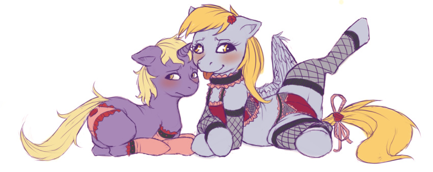 blonde_hair crookedtrees_(artist) cub derpy_hooves derpy_hooves_(mlp) dinky_hooves dinky_hooves_(mlp) equine female friendship_is_magic hair horns horse male my_little_pony pony railgunner stockings white_background