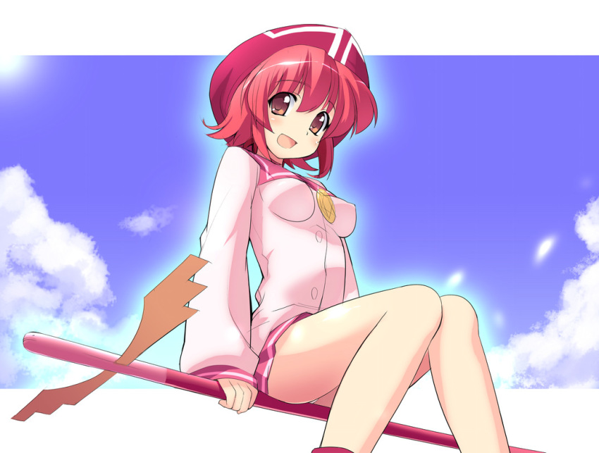 1girl behoimi beret broom broom_riding cloud hat hentai pani_poni_dash pani_poni_dash! panties pantyshot pantyshot_(sitting) pantyshot_sitting pink_eyes pink_hair short_hair sikorsky sitting skirt sky solo underwear upskirt