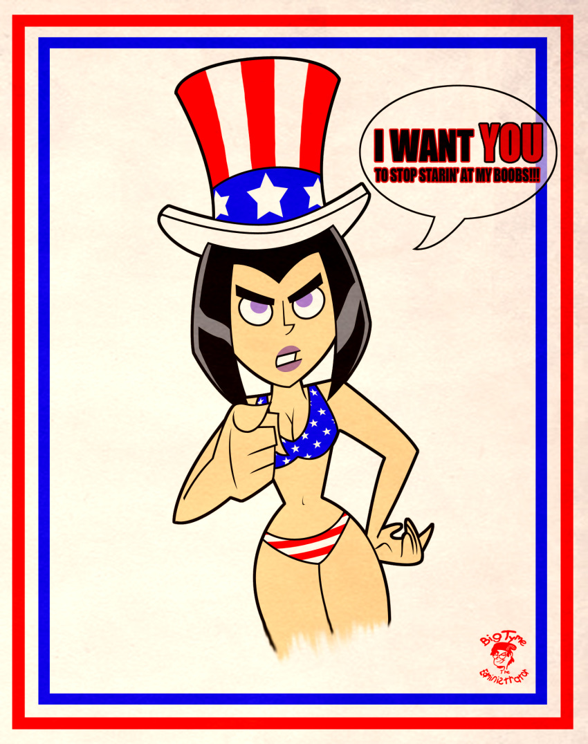 4th_of_july american_flag_bikini angry bigtyme black_hair breasts cleavage danny_phantom funny goth hat i_want_you lipstick poster_art print_bikini purple_eyes samantha_manson short_hair solo_female top_hat