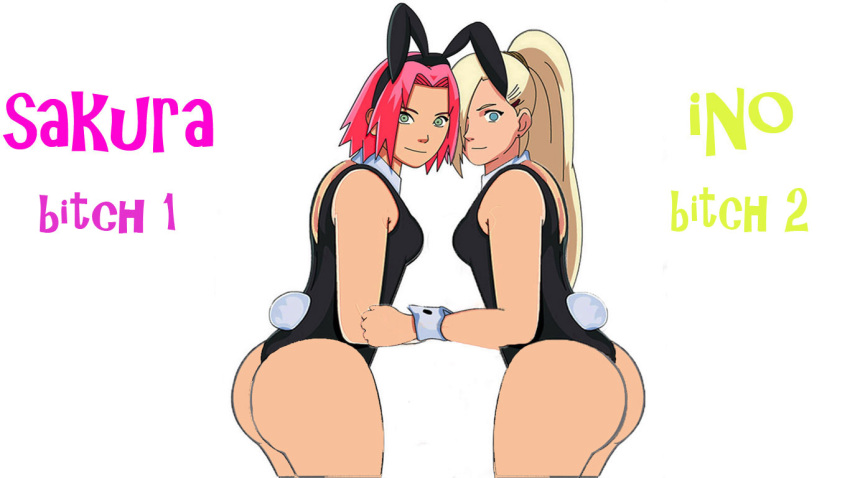 1girl 2_girls artist_request ass big_ass bitches blonde_hair bunnysuit female_only girls horny_face ino_yamanaka naruto naruto_shippuden pink_hair sakura sakura_haruno sexy sexy_ass