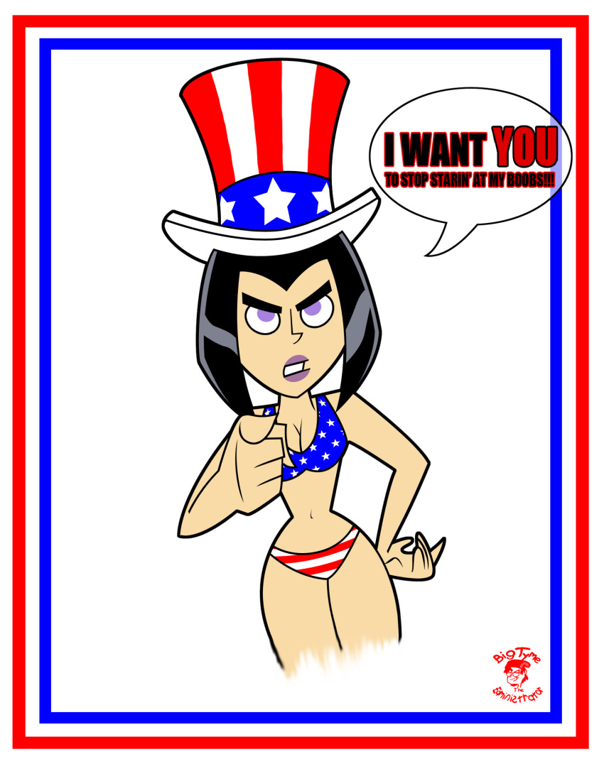 4th_of_july american_flag_bikini angry bigtyme black_hair breasts cleavage danny_phantom funny goth hat i_want_you lipstick poster_art print_bikini purple_eyes samantha_manson short_hair solo_female top_hat