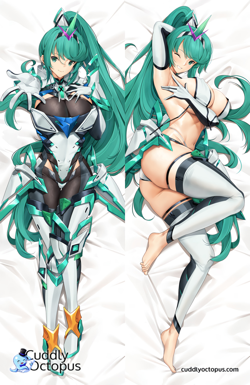 1girl alluring big_breasts cuddly_octopus_(circle) dakimakura_(medium) dakimakura_design green_hair matching_hair/eyes nintendo pneuma_(xenoblade) xenoblade_(series) xenoblade_chronicles_2